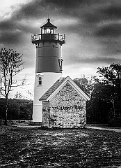 Nauset Lighthouse Tower Among Storm Clouds After Move -BW